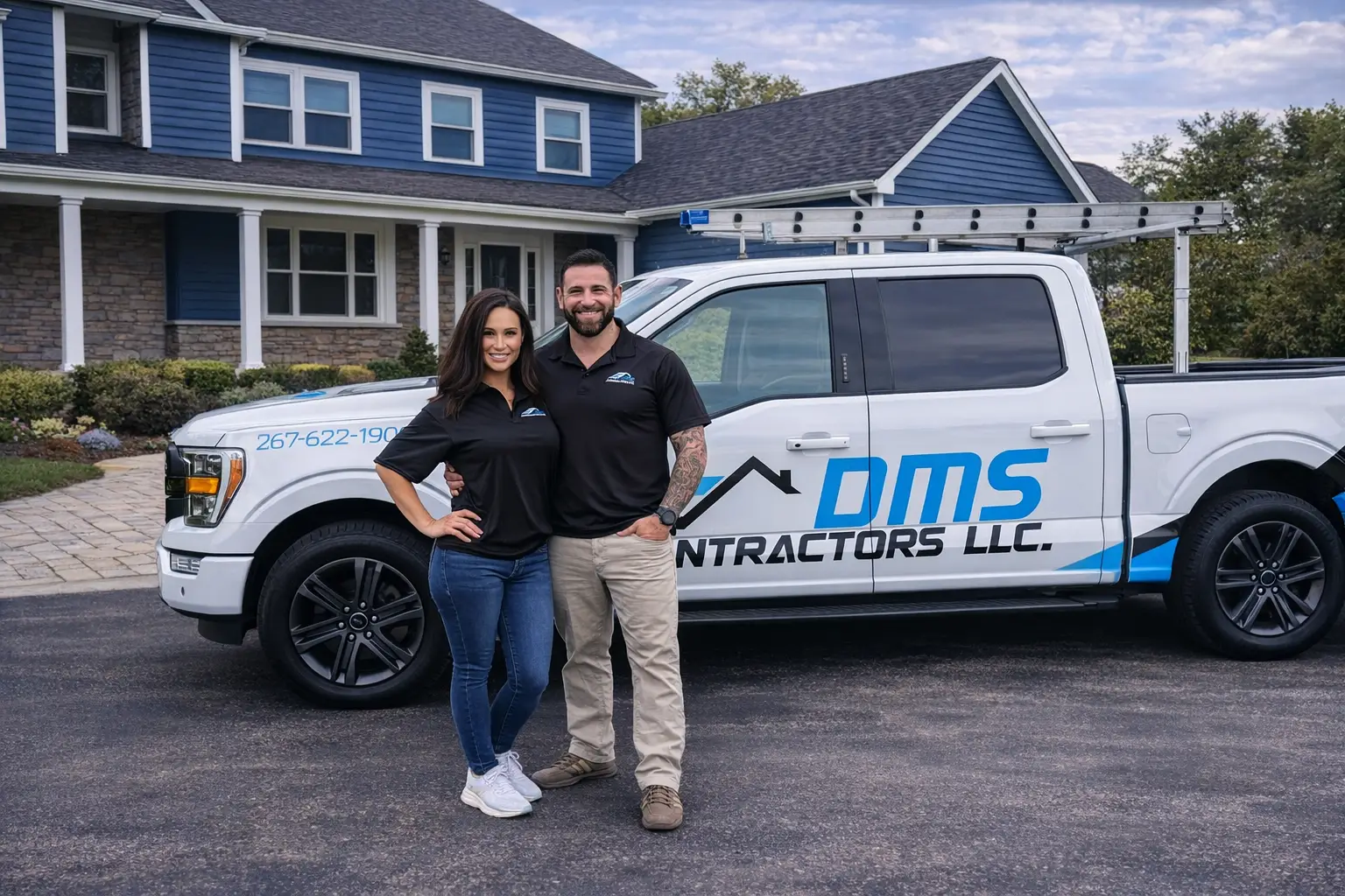 DMS Contractors roofing team and home in Bucks County Pennsylvania