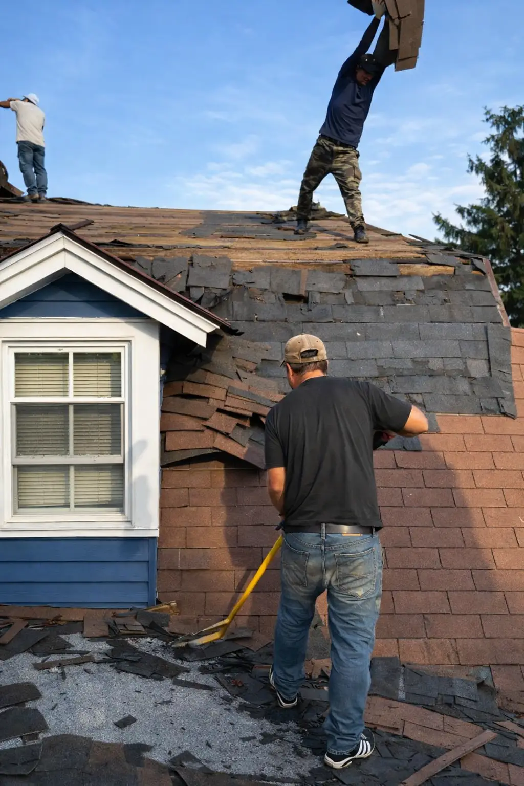 Contractor installing new siding on the side of a house