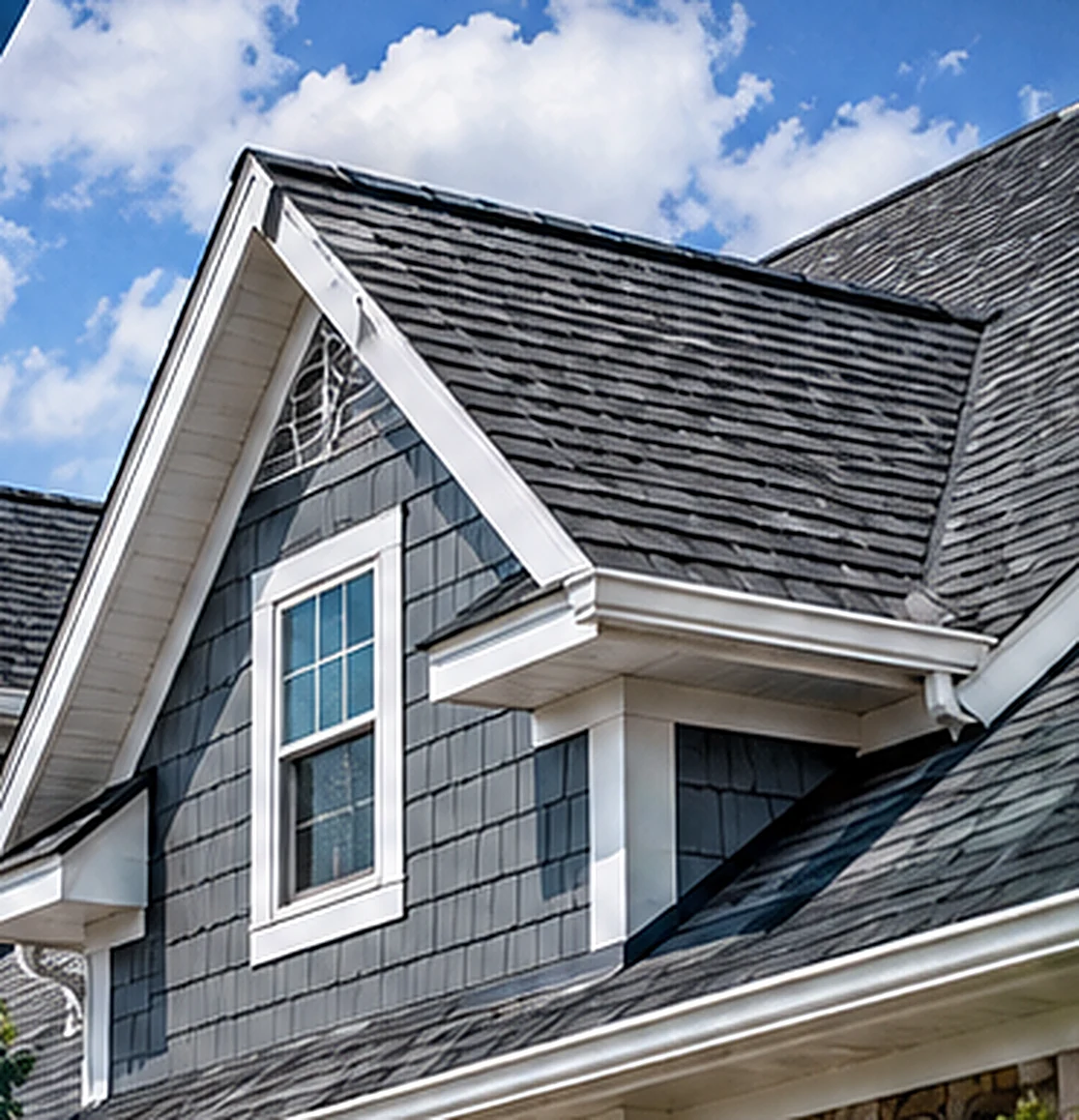Gray-sided home with a new architectural shingle roof
